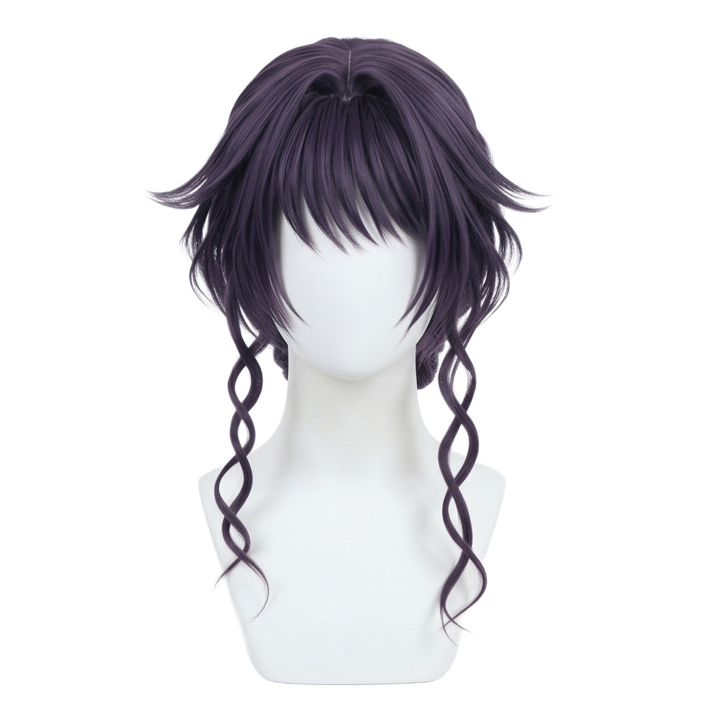 Front view of Kaoruko Waguri cosplay wig with long wavy purplish-black hair