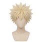 Front view of Katsuki Bakugo cosplay wig with spiky sandy blond hair
