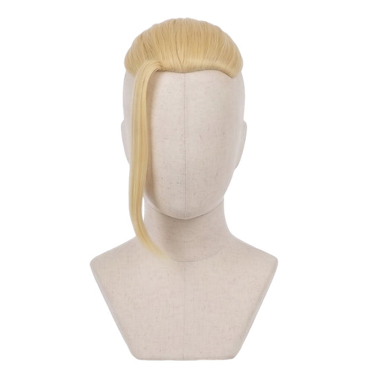 Front view of Ken Ryuguji cosplay wig with blond braided hair and loose bangs