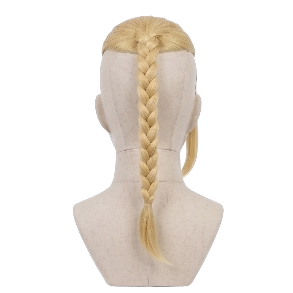 Back view of Tokyo Revengers Ken Ryuguji wig with neat blond braid