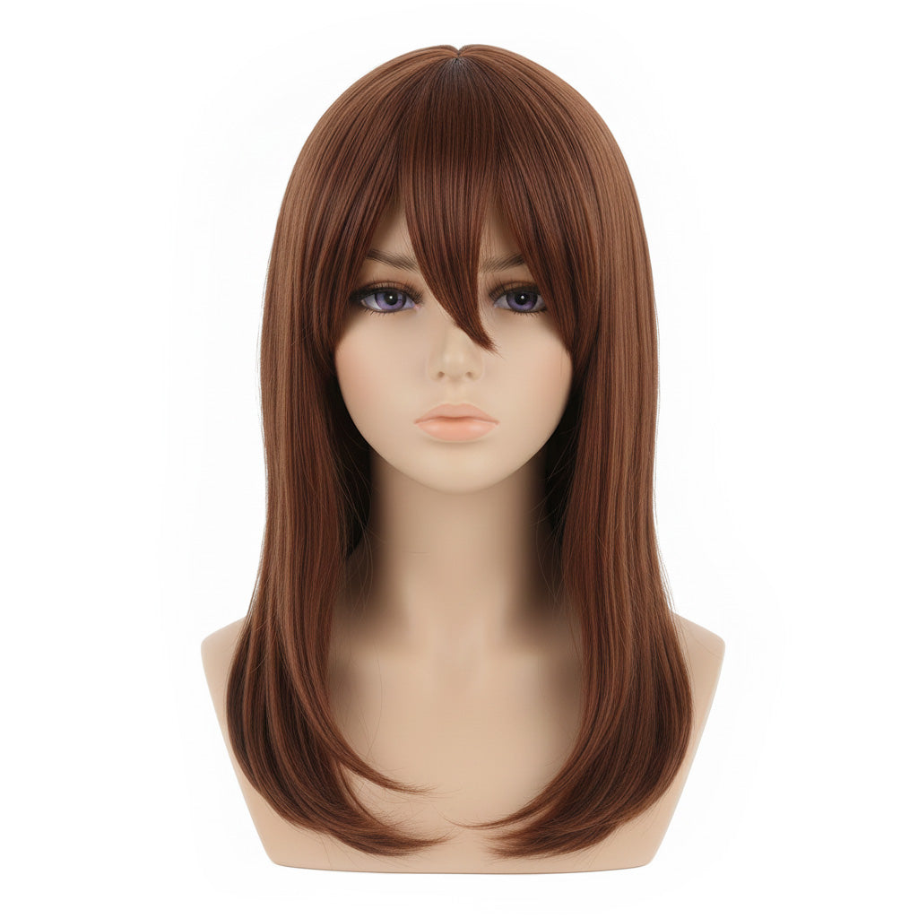 Front view of Kurisu Makise auburn cosplay wig