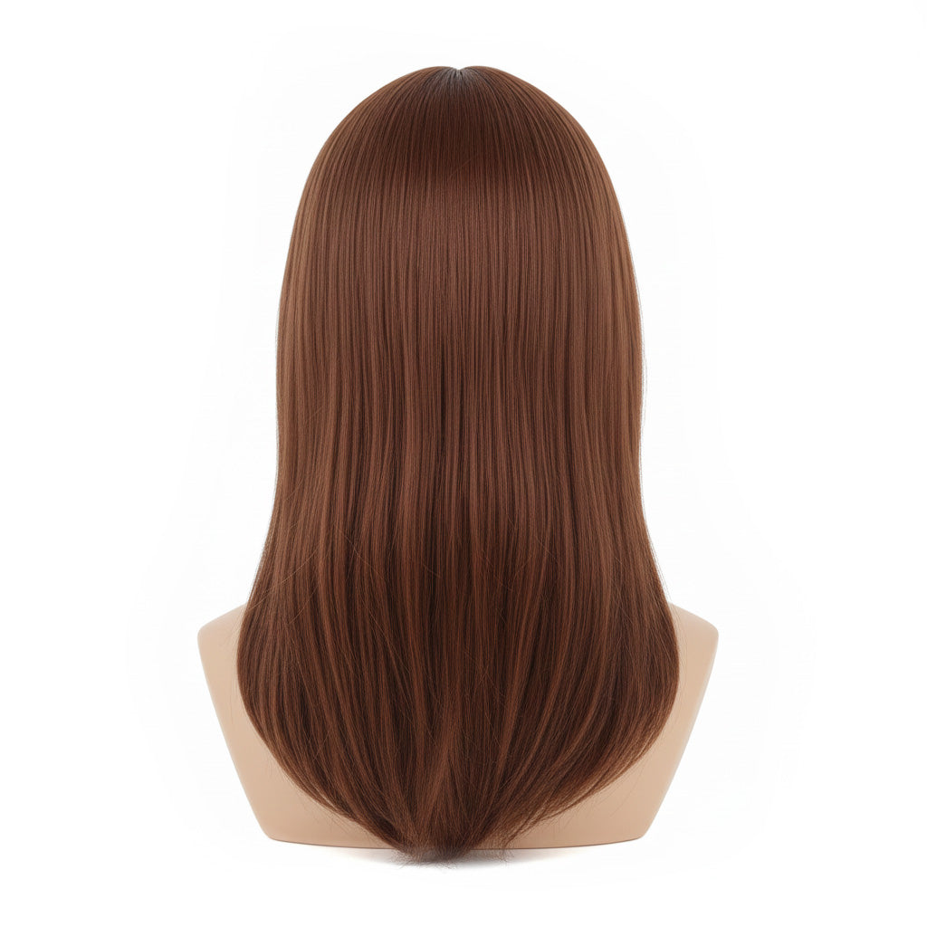 Back view of Kurisu Makise cosplay wig with natural layers