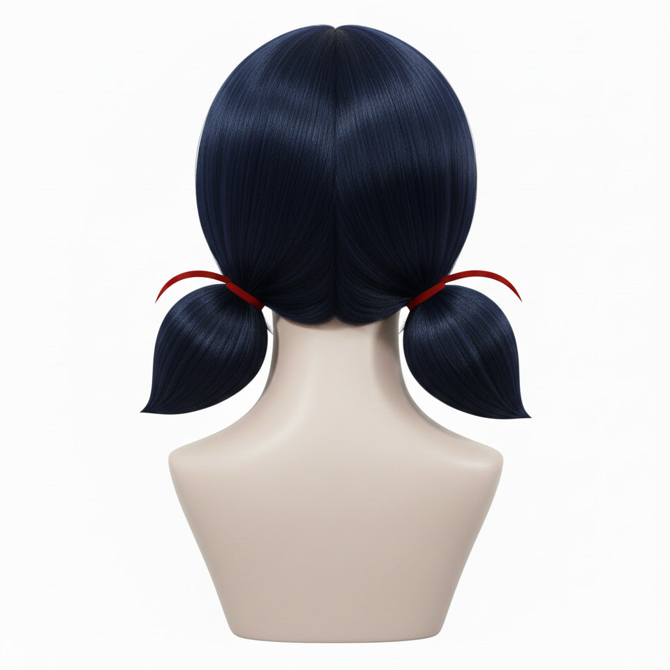 Miraculous Ladybug Wig Back View Showing Symmetrical Ponytails