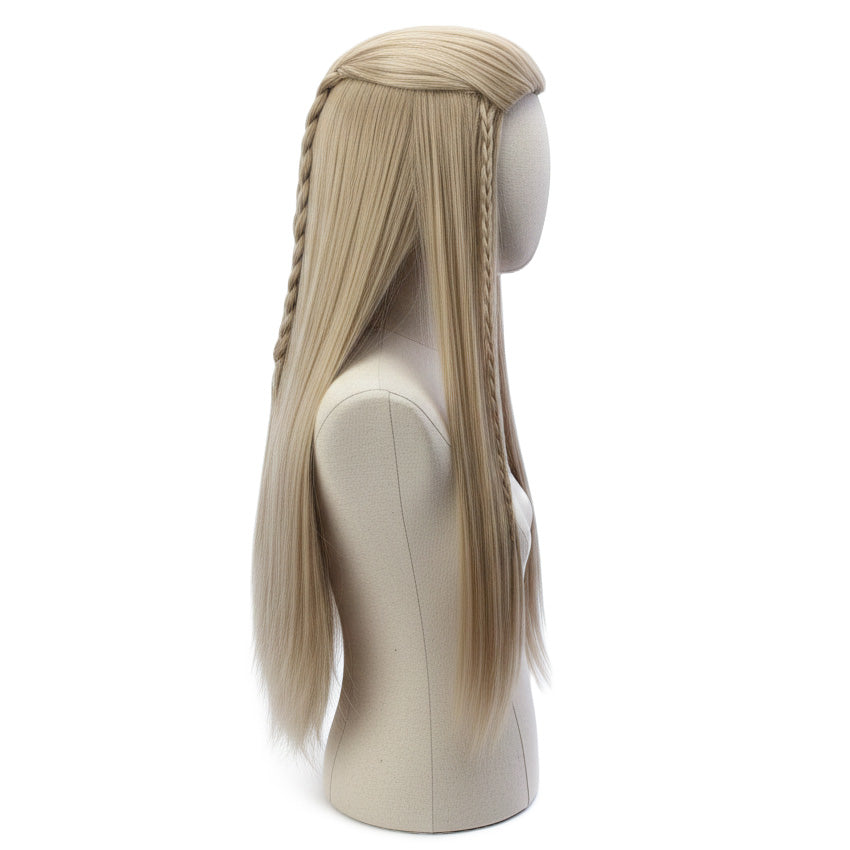 Legolas cosplay wig displayed on mannequin for accuracy showcase