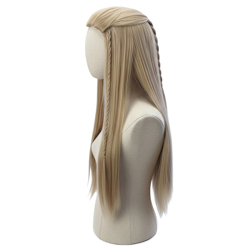 Side view of Legolas elf wig showing smooth, flowing length