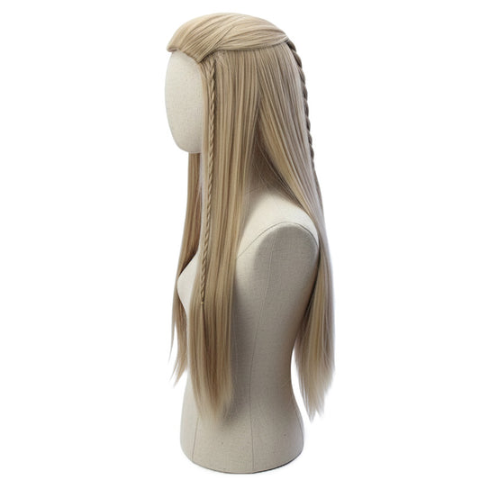 Side view of Legolas elf wig showing smooth, flowing length