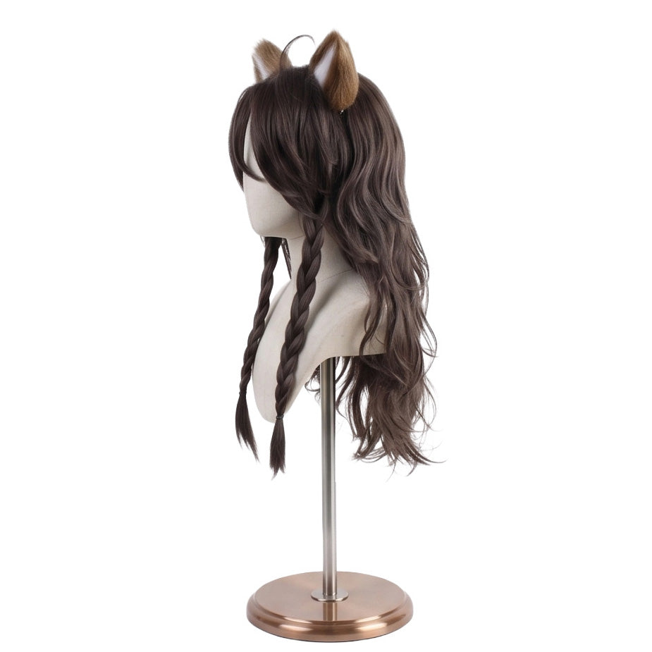 Side view of Twisted Wonderland Leona Kingscholar dark brown basic cosplay wig