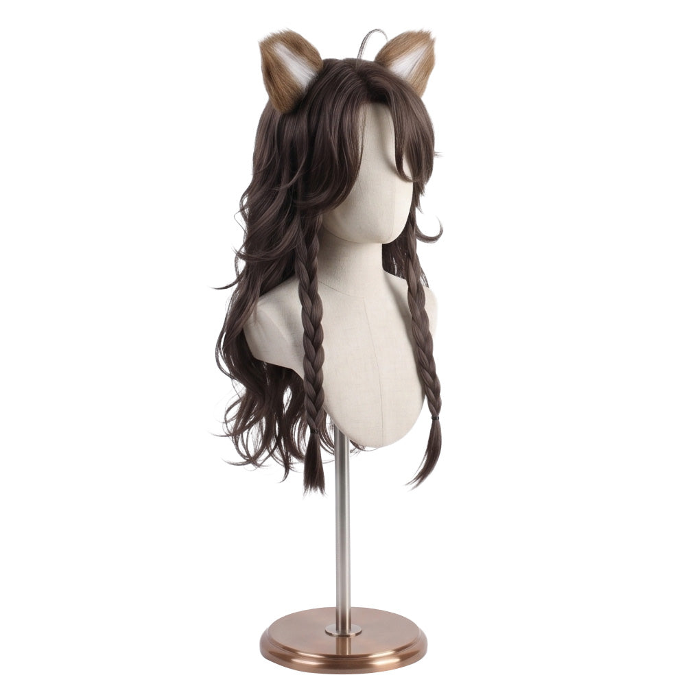 Dark brown anime cosplay wig inspired by Leona Kingscholar from Twisted Wonderland