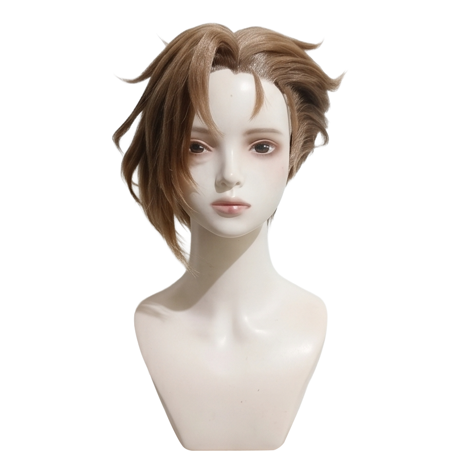 Front view of Lloyd Frontera cosplay wig with brown side-swept hair