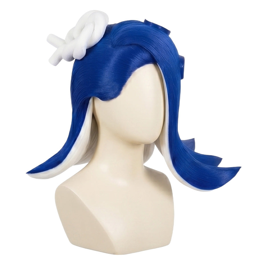 Splatoon Blue Inkling wig displayed on mannequin for cosplay accuracy