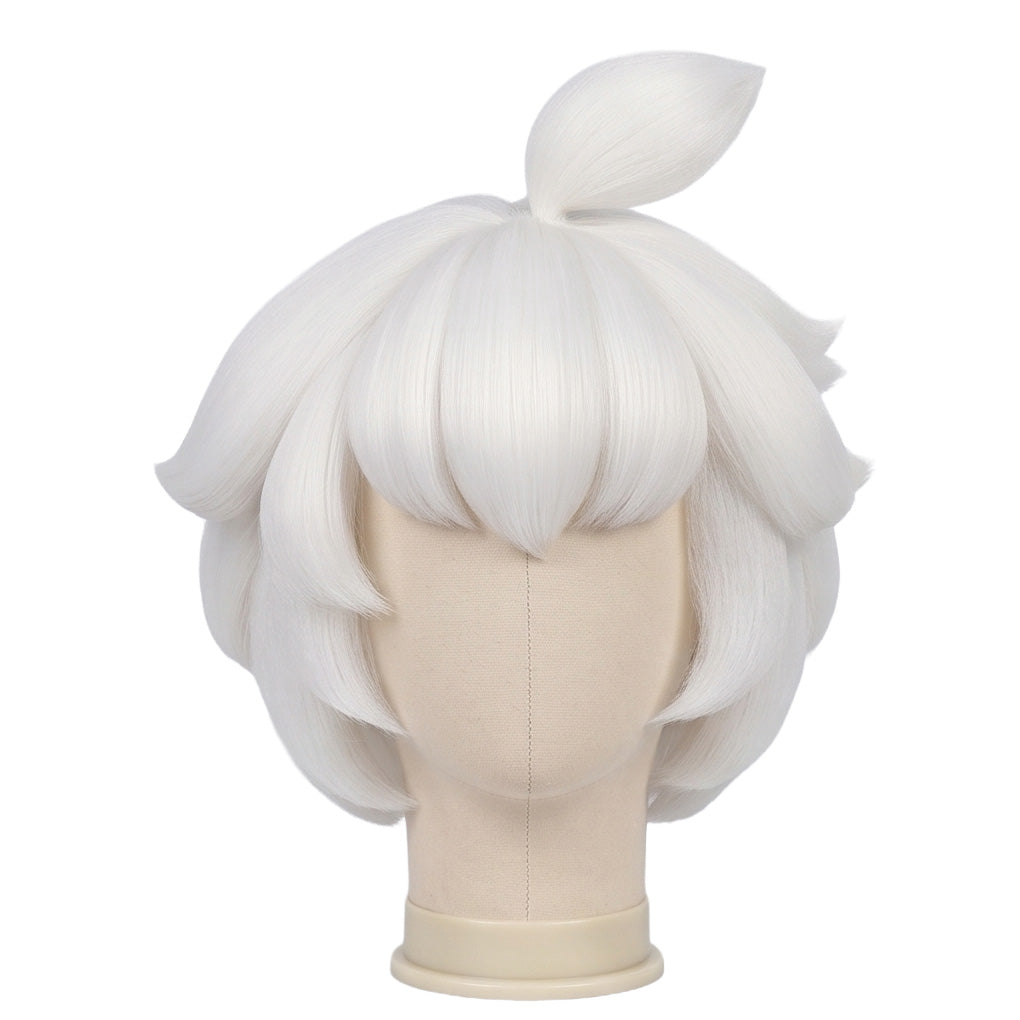 Front view of Luo Xiaohei cosplay wig with short white hair