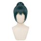 Maki Zenin cosplay wig on mannequin for trimming and layering reference
