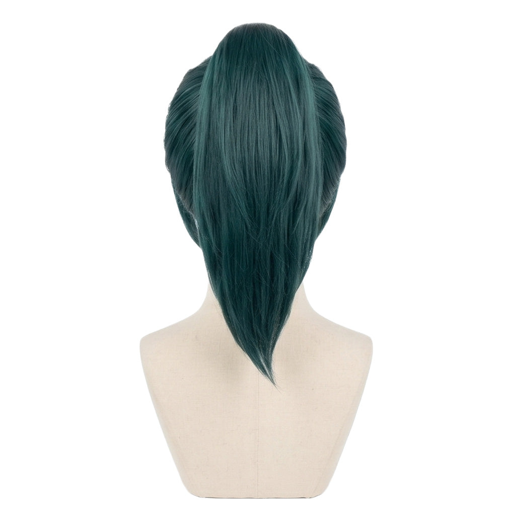 Back view of Maki cosplay wig with ponytail base