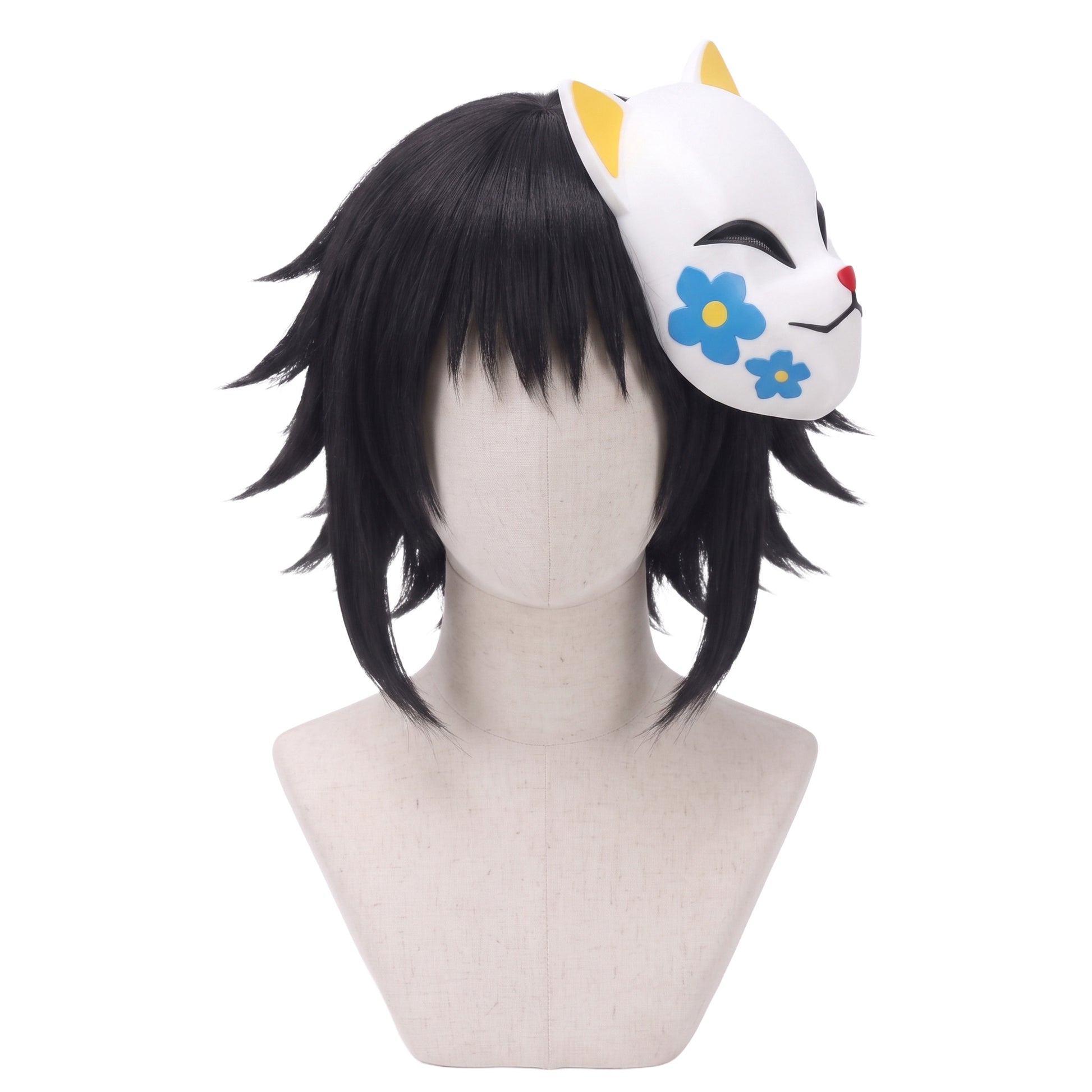 Makomo black cosplay wig and mask