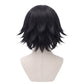 Back view of Makomo black shoulder-length cosplay wig