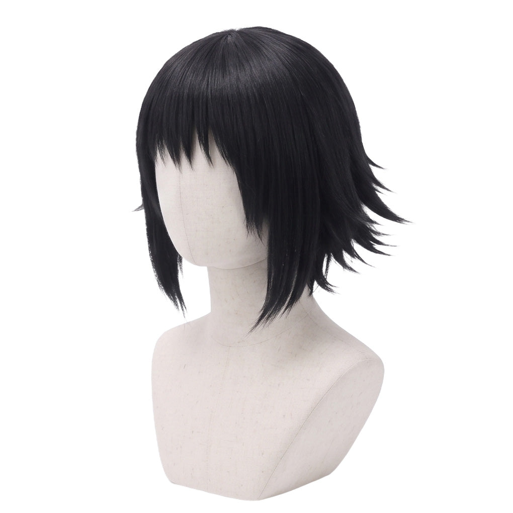 Three-quarter view of Makomo shoulder-length black basic cosplay wig