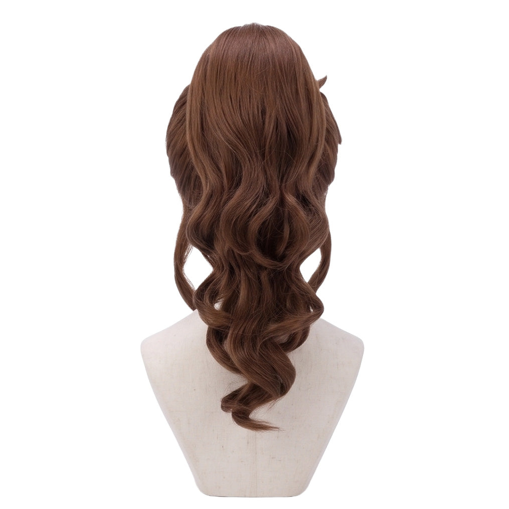 Back view of Makoto Kino wig featuring long brown layered hair, smooth flowing texture, and the signature Sailor Jupiter hairstyle silhouette