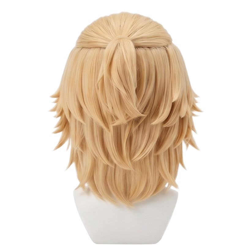 Back view of short layered Manjiro Sano cosplay wig