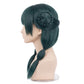 Side view of unstyled Maomao wig with dark forest-green fibers