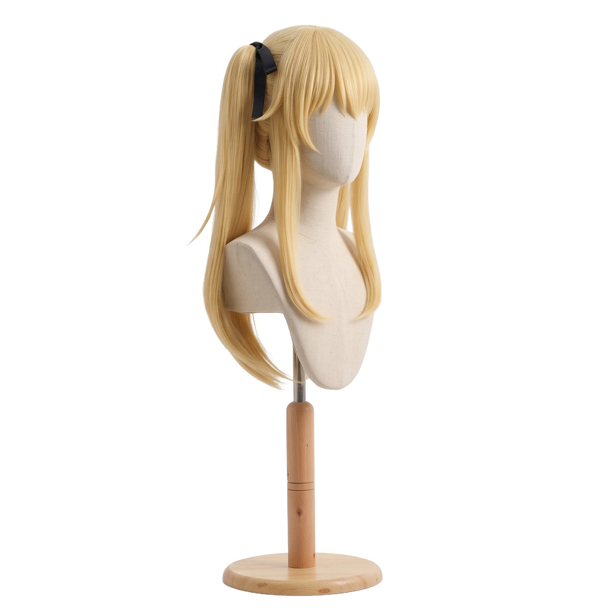 Three-quarter view of Mary Saotome long blonde pigtail cosplay wig