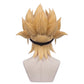Back view of Masquerade cosplay wig with structured blond styling
