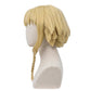Left side view of Medusa Gorgon wig showing golden-blonde layered hair, tapered side strands, long front sections, and professionally styled Soul Eater cosplay details