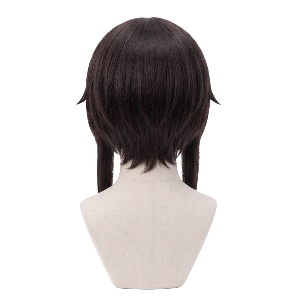 Back view of Megumin wig displaying length and layered brown hair