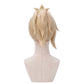 Back view of long blonde Mercy cosplay wig with ponytail and unstyled fibers