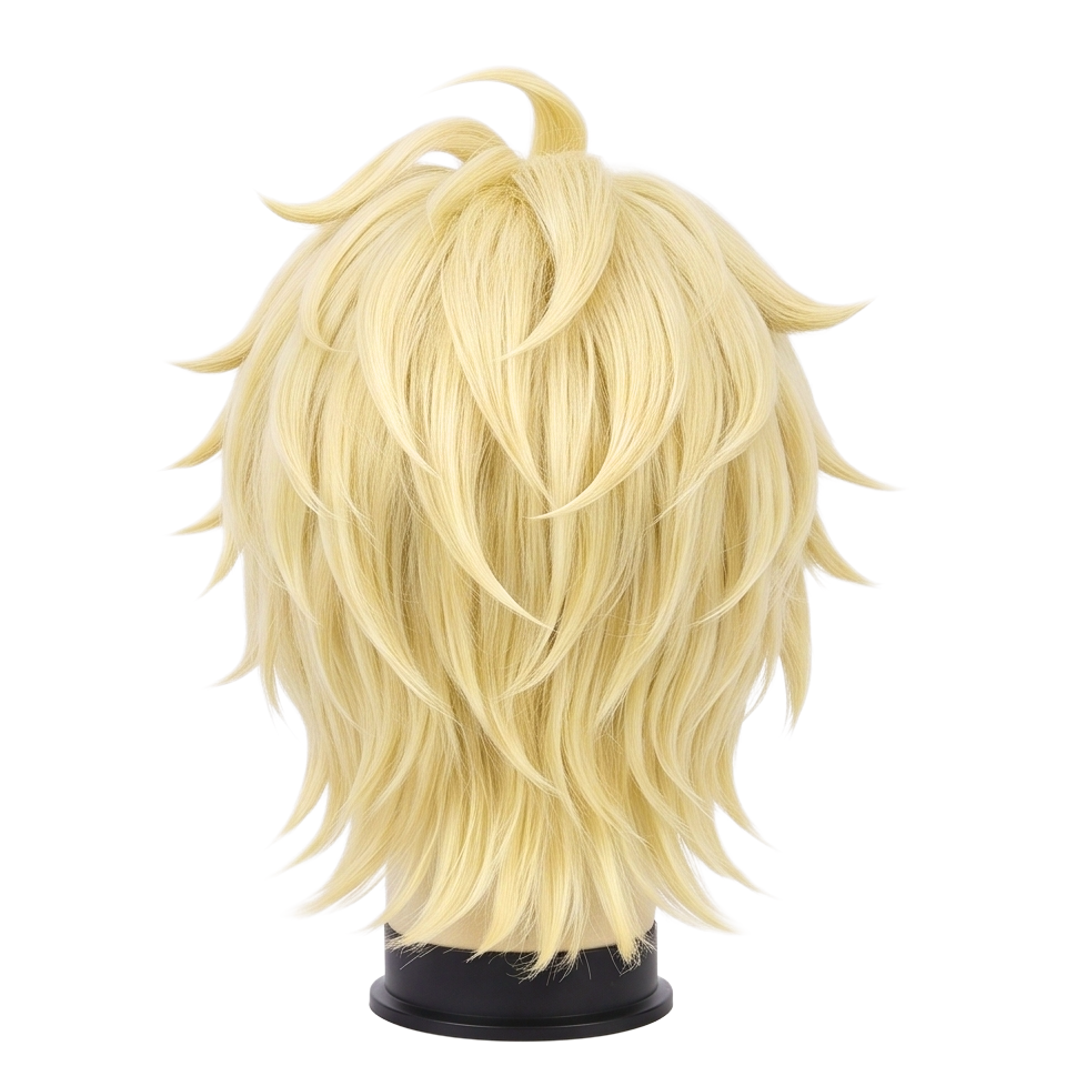 Back view of Mikaela Hyakuya cosplay wig with unstyled long fibers