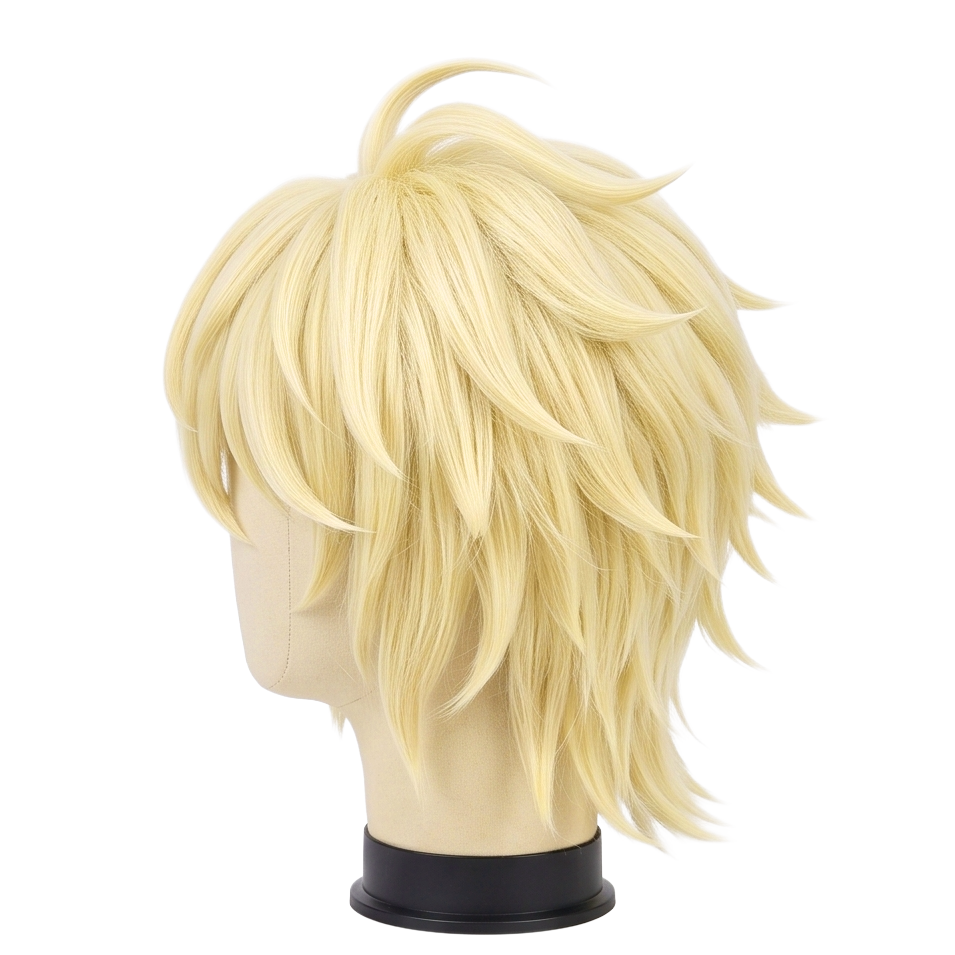 Side view of Seraph of the End Mikaela basic blonde cosplay wig