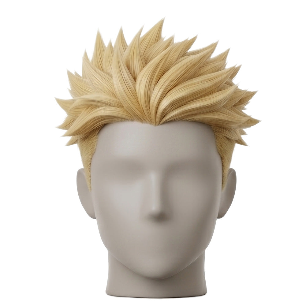 Front view of Millions Knives cosplay wig with platinum-blonde spikes