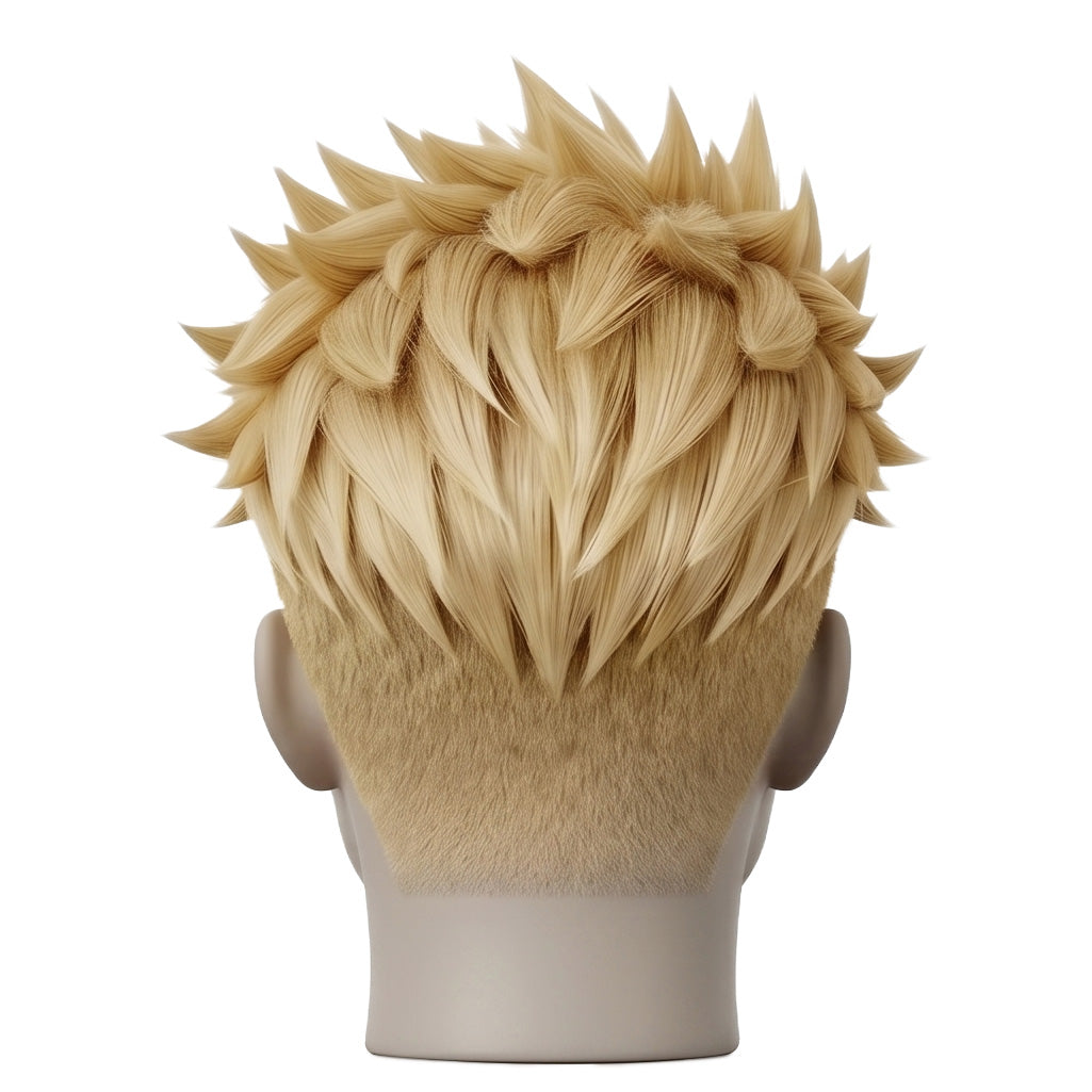 Back view of TRIGUN Millions Knives wig with structured short spikes