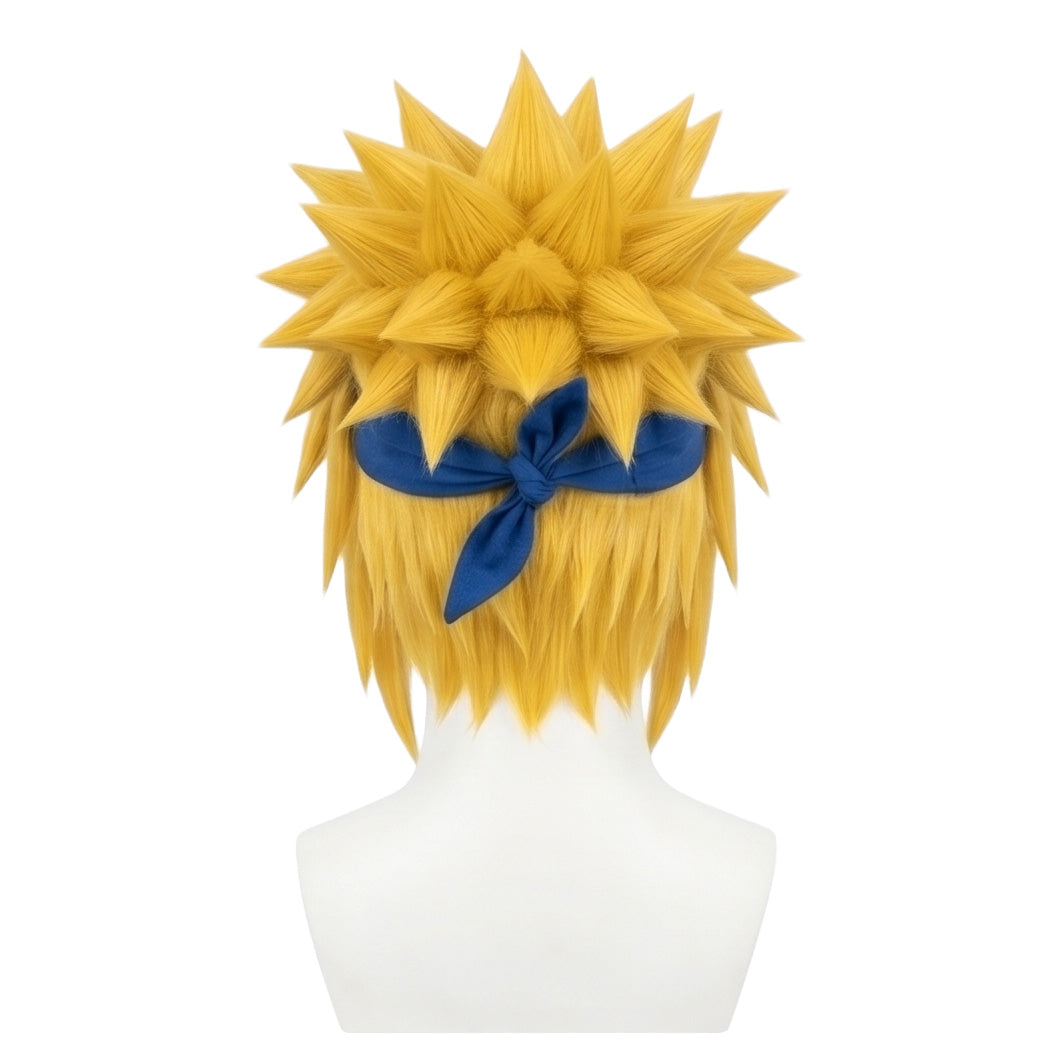 Back view of Naruto Fourth Hokage cosplay wig with textured blond styling