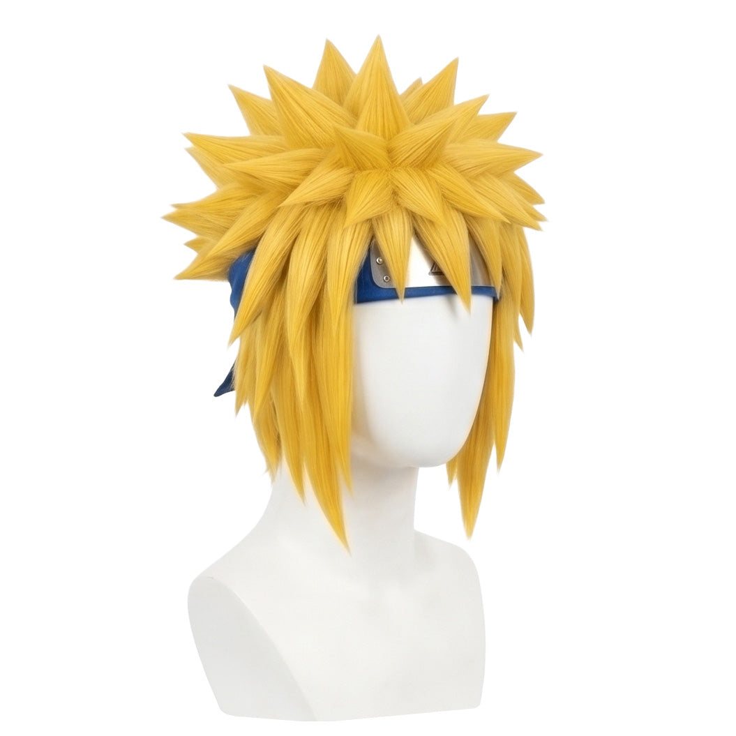 Handmade Minato Namikaze wig displayed on mannequin with anime-accurate styling