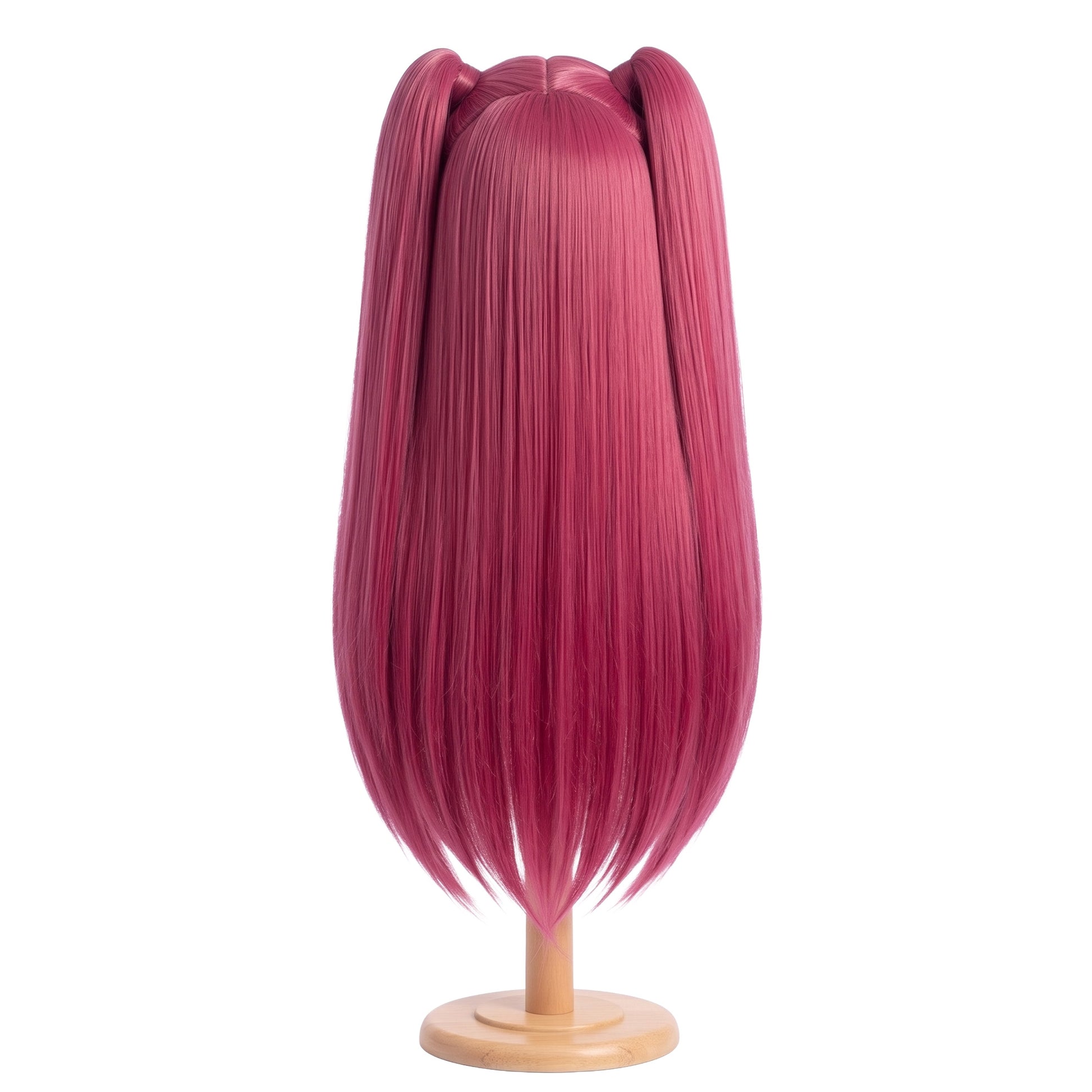 Back view of thigh-length hot pink Mira cosplay wig with unstyled fibers