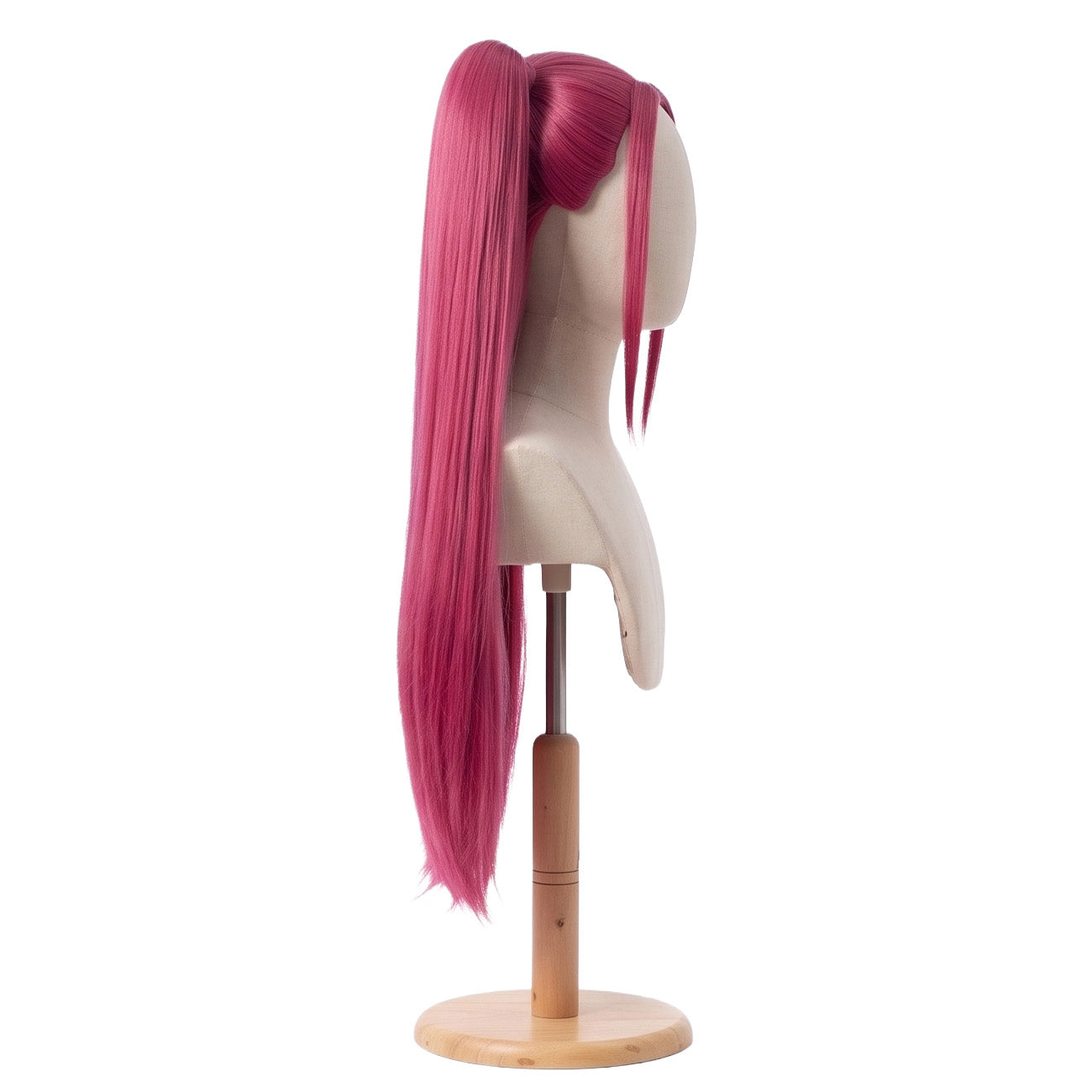 Side view of KPop Demon Hunters Mira hot pink basic cosplay wig
