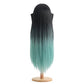 Back view of Muichiro Tokito cosplay wig featuring long straight turquoise gradient hair, layered synthetic fibers, and the flowing Demon Slayer character hairstyle shape