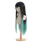 3/4 view of Muichiro Tokito cosplay wig displaying flowing waist-length ombre hair, layered face-framing strands, messy bangs, and handcrafted Kimetsu no Yaiba styling