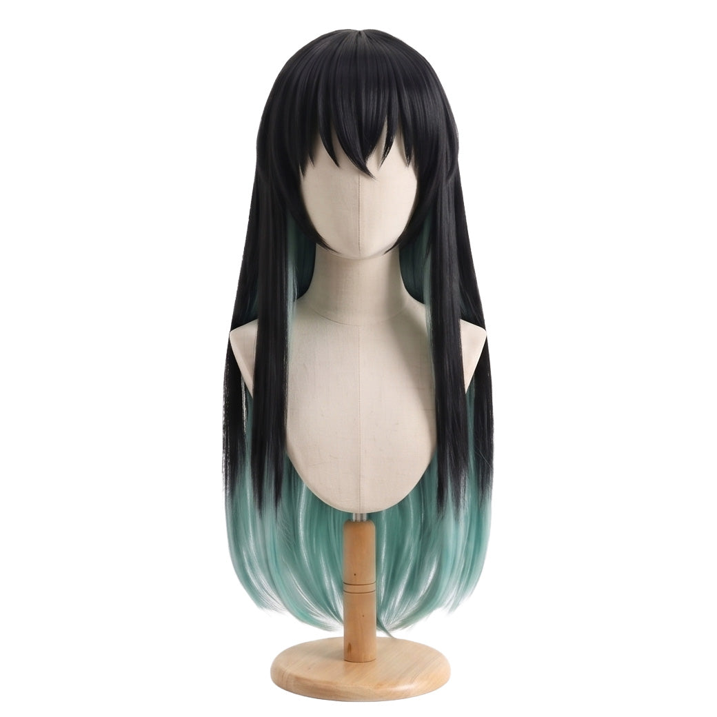 Long gradient anime cosplay wig inspired by Muichiro Tokito from Demon Slayer