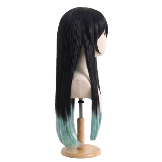 Right side view of Muichiro Tokito cosplay wig with face-framing strands