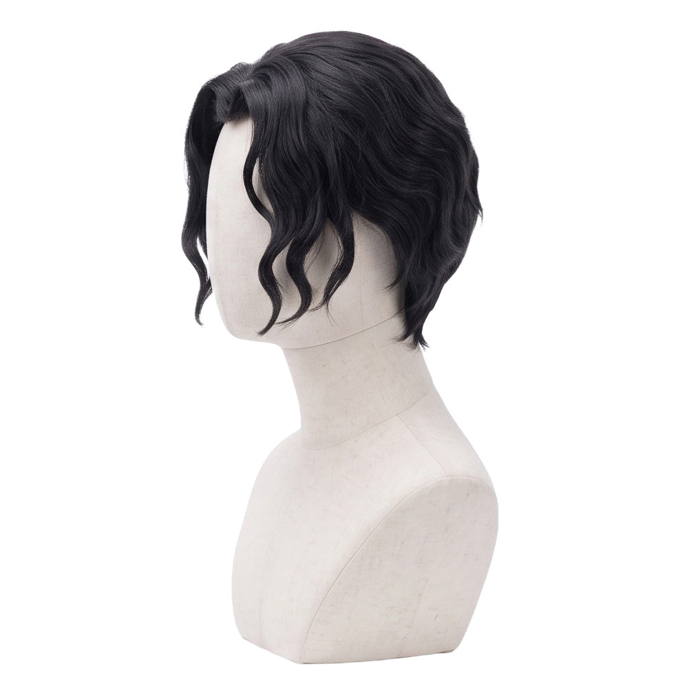 Side view of Kimetsu no Yaiba Muzan Kibutsuji black basic cosplay wig