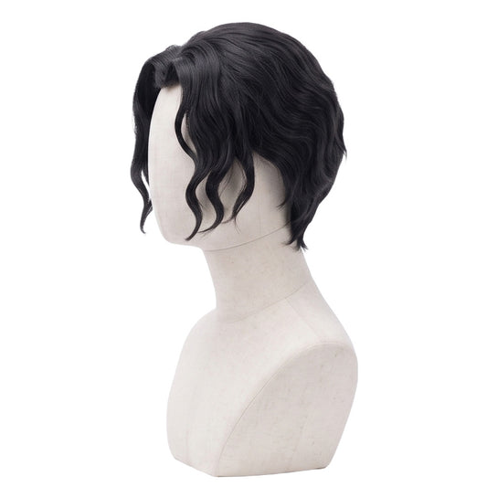 Side view of Kimetsu no Yaiba Muzan Kibutsuji black basic cosplay wig