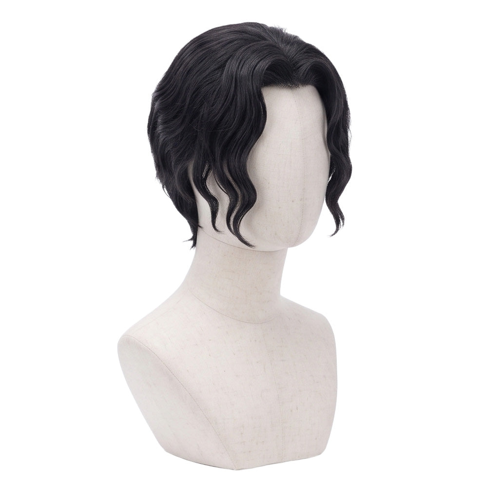 Black anime cosplay wig inspired by Muzan Kibutsuji from Demon Slayer
