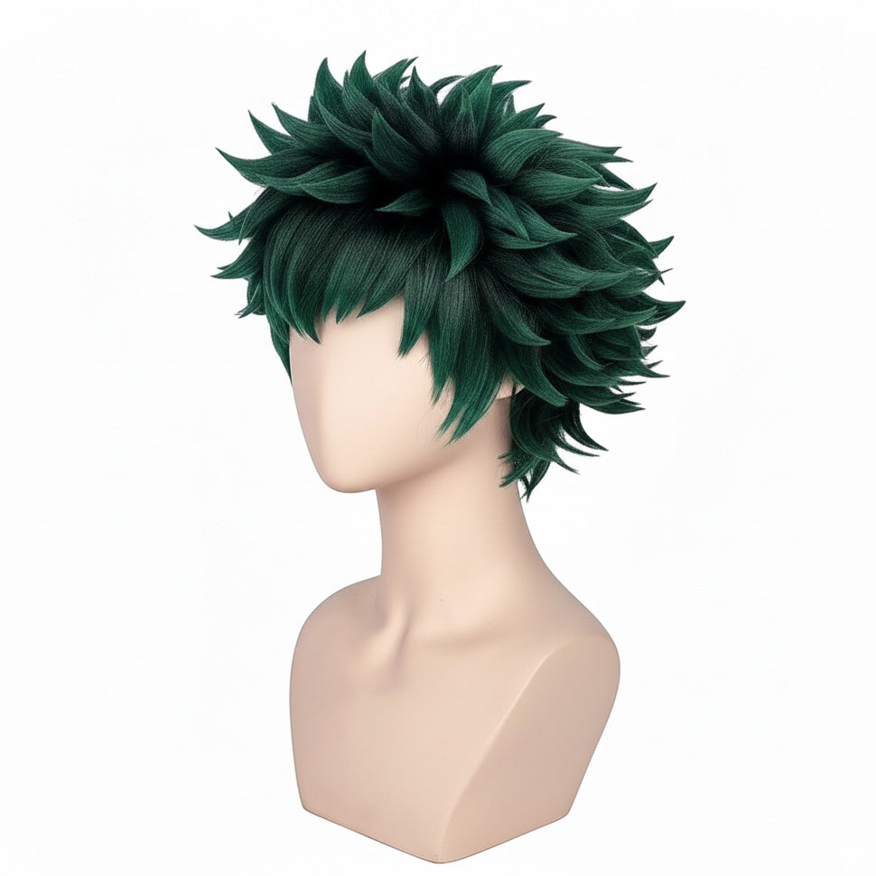 Deku wig showing layered green curls and natural anime-accurate shape