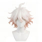 Front view of Nagito Komaeda cosplay wig with pale pinkish off-white wavy hair