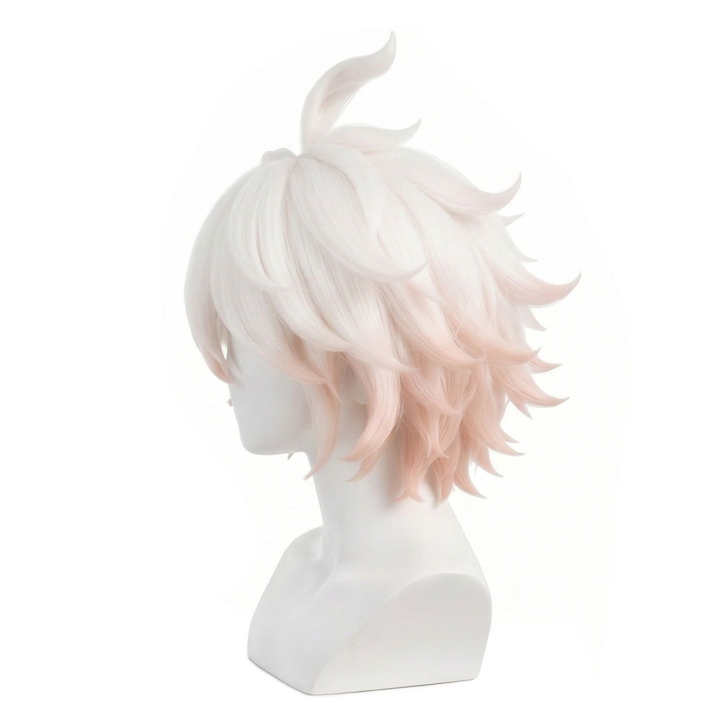 Side view of Nagito Komaeda wig showing shoulder-length natural waves