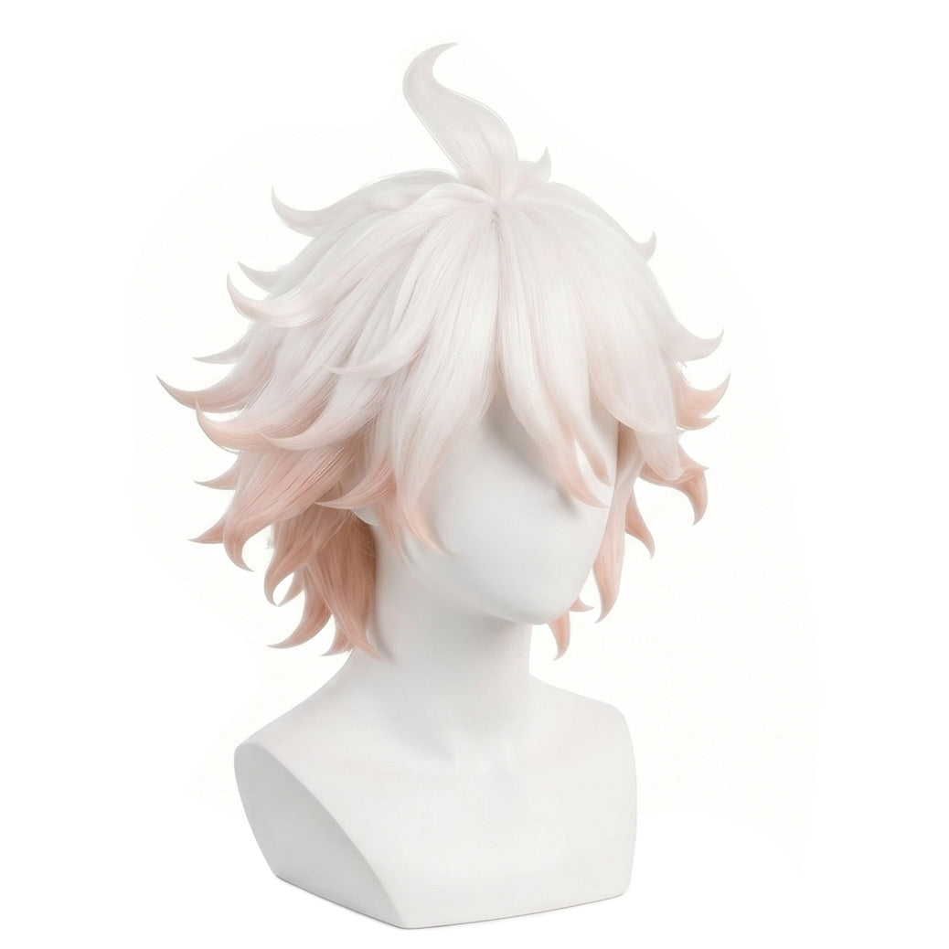 Handmade Nagito Komaeda cosplay wig displayed on mannequin