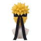 Back view of Naruto cosplay wig featuring layered blonde spikes, natural feathered texture, and a professionally styled anime hairstyle finish