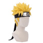 3/4 view of Naruto Uzumaki wig displaying dynamic blonde spikes, layered anime hair shape, and handcrafted cosplay wig styling