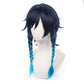 Navy Blue Short Wig with Twin Thin Braids for Venti Cosplay From Game Genshin Impact Synthetic Heat-Resistant Hair